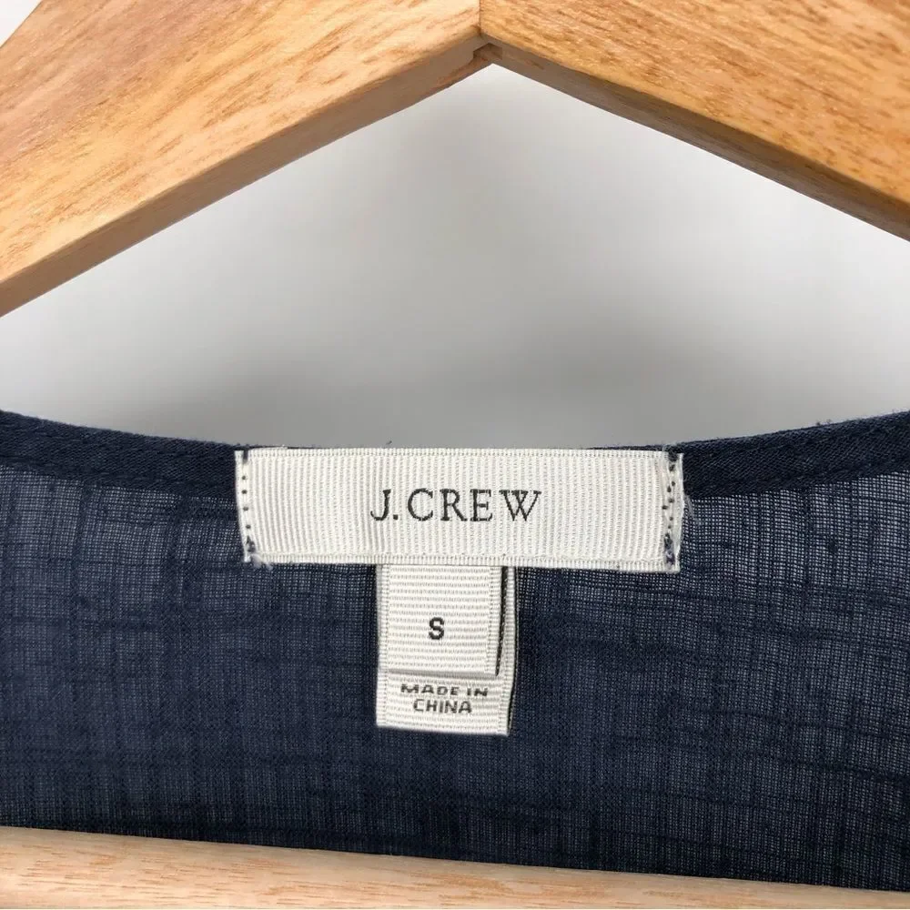 J. Crew Linen Tunic Coverup Womens Small Blue Embroidered‎ Side Slits